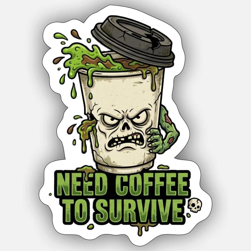 Café Zombie Need Coffee - Sticker size S (10 x 10 cm) - white matte