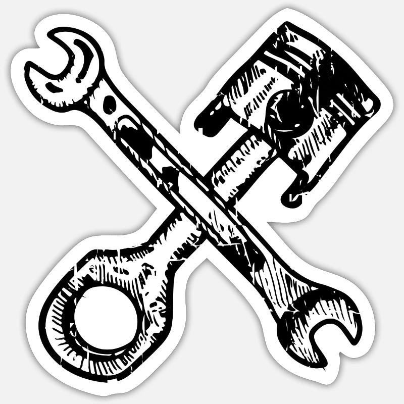 Tuningpiston avec des clés croisées - Sticker taille S (10 x 10 cm) - blanc mat