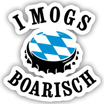 BAYERN, I MOGS BOARISCH, KRONKORKEN MIT RAUTE - Sticker Größe S (10 x 10 cm) - Mattweiß - Vorne