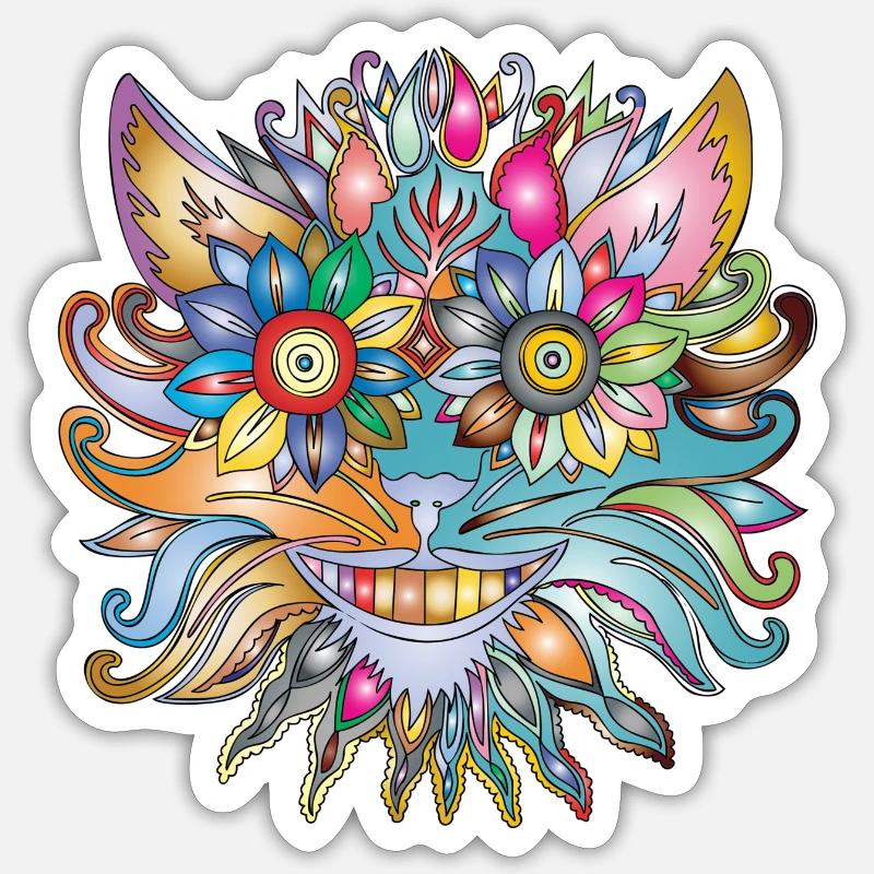 Gazou le chat fleuri - Sticker taille S (10 x 10 cm) - blanc mat