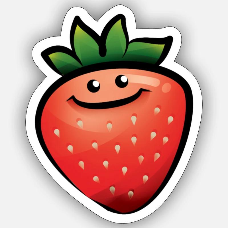 Fraise heureuse - Sticker taille S (10 x 10 cm) - blanc mat