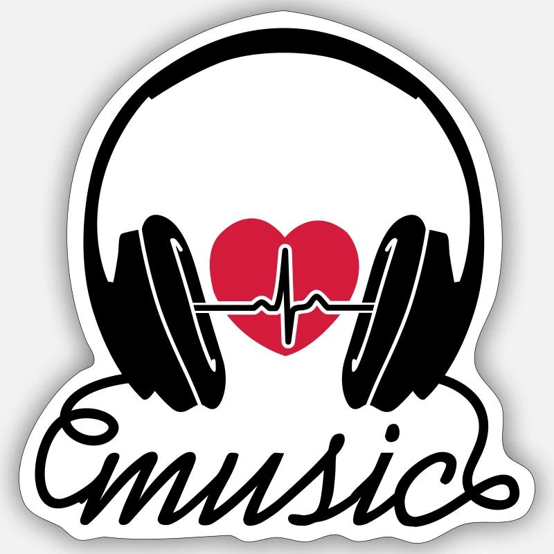 Music Heartbeat - Sticker taille S (10 x 10 cm) - blanc mat