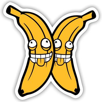 2 amis équipe couple banane fruit fou grimace - Sticker taille S (10 x 10 cm) - blanc mat - Devant