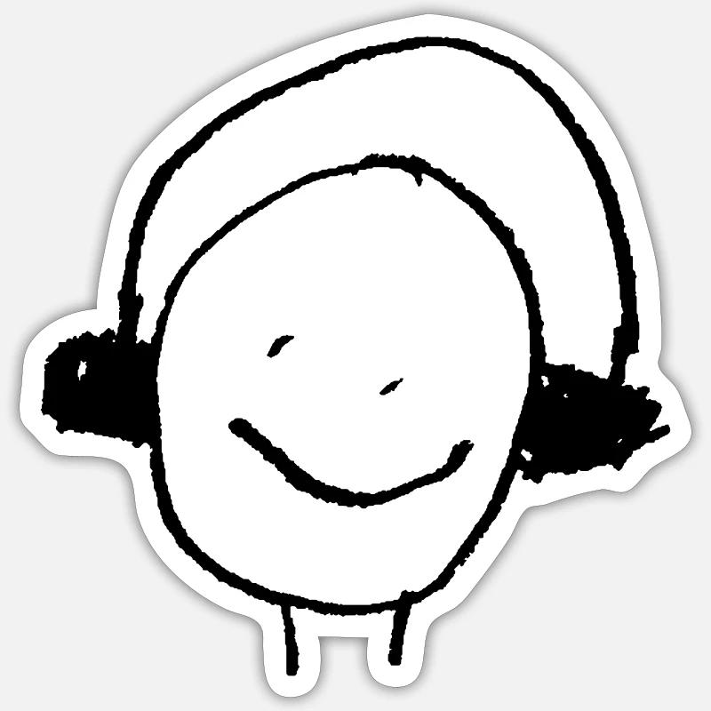 Kopfhörer oder Ohrenwärmer Kinderzeichnung DJ - Sticker Größe S (10 x 10 cm) - Mattweiß
