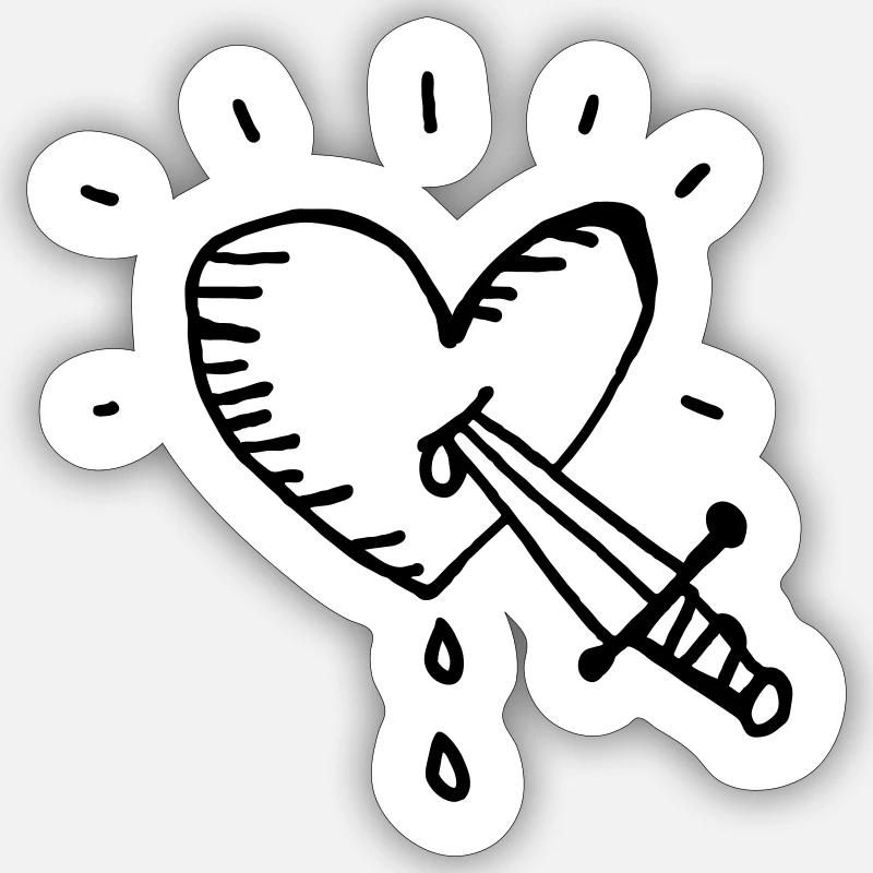 Bleeding heart with knife - Sticker size S (10 x 10 cm) - white matte
