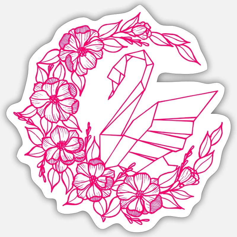 Cygne dans la fleur lune - Sticker taille S (10 x 10 cm) - blanc mat