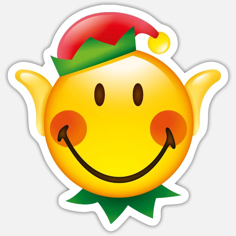 Smiley Glossy Christmas Elf - Sticker taille S (10 x 10 cm) - blanc mat