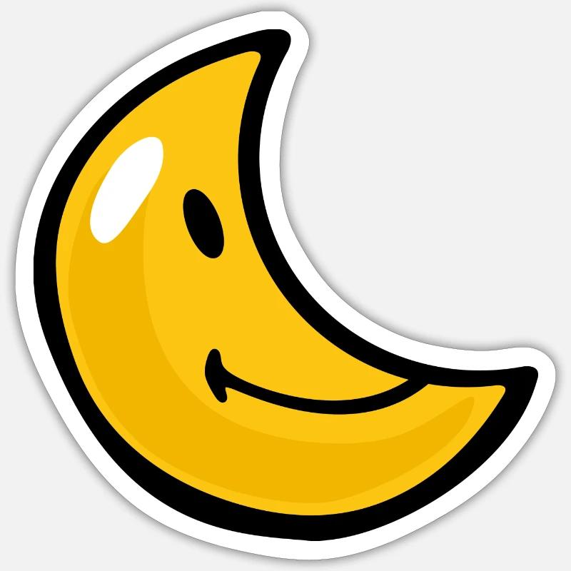 Smiley Crescent Moon - Sticker taille S (10 x 10 cm) - blanc mat