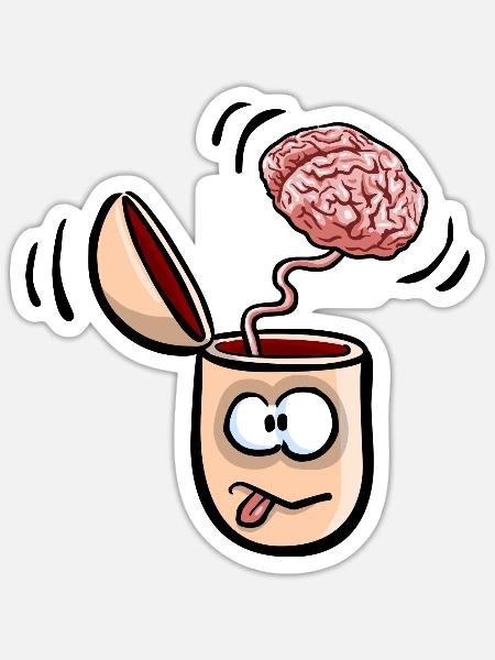 Kopf mit heraus quellendem Gehirn - Sticker Größe S (10 x 10 cm) - Mattweiß