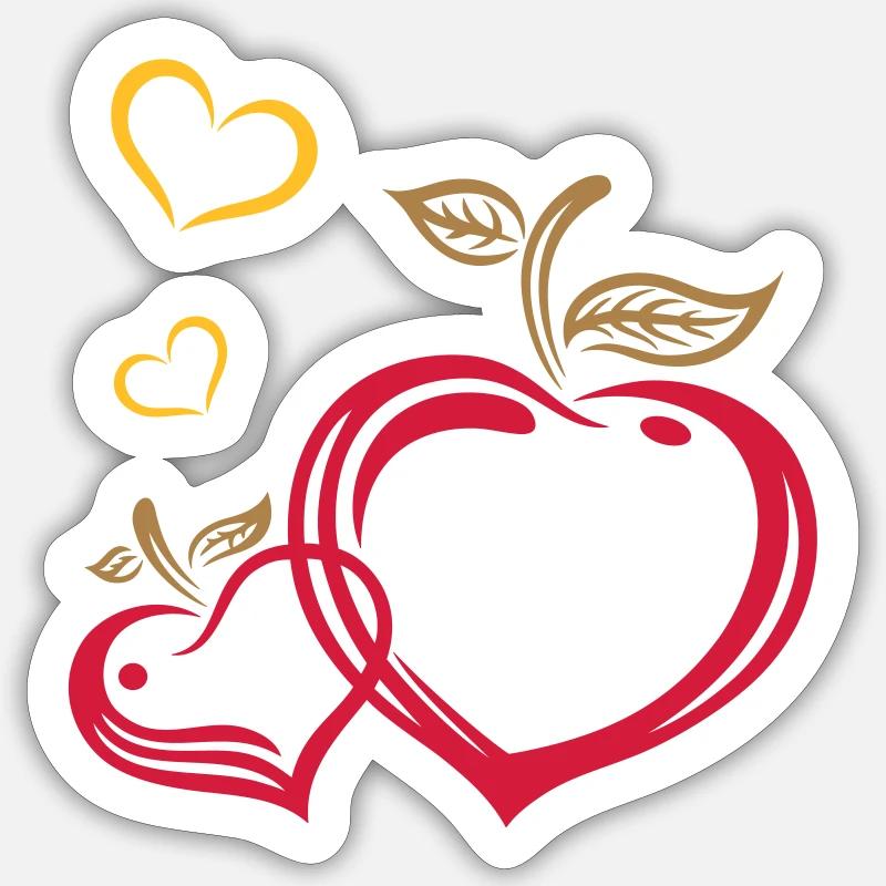Zwei Äpfel in Herzform, Herbst, Früchte, Liebe - Sticker Größe S (10 x 10 cm) - Mattweiß