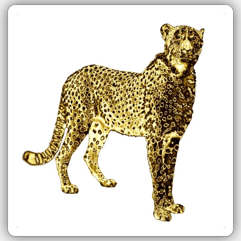 Léopard Doré Graffiti Art - Sticker taille S (10 x 10 cm) - blanc mat