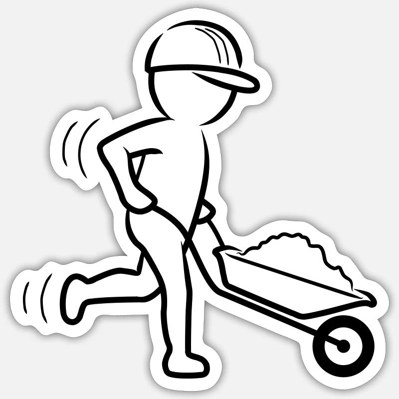 Bauarbeiter mit Schubkarre Sticker Größe S (10 x 10 cm)