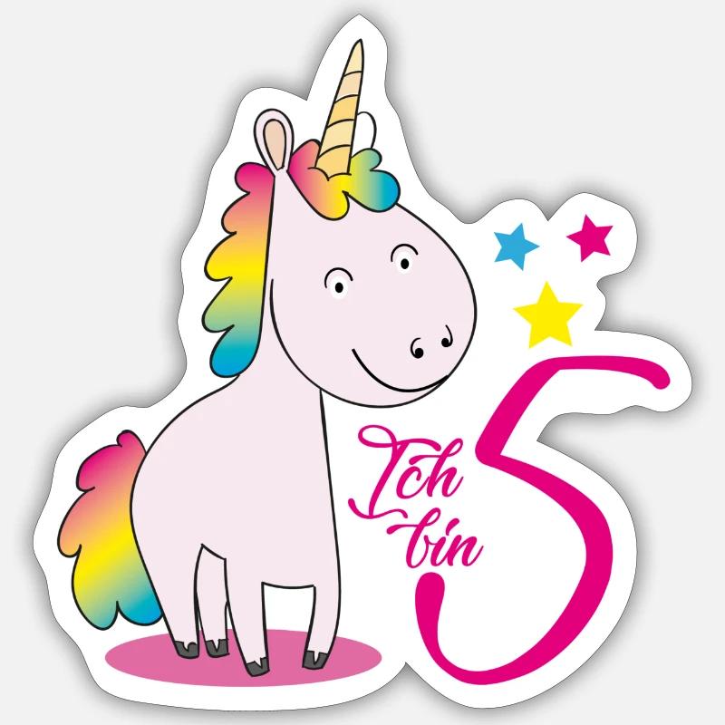 Ich bin fünf - Einhorn - Sticker Größe S (10 x 10 cm) - Mattweiß