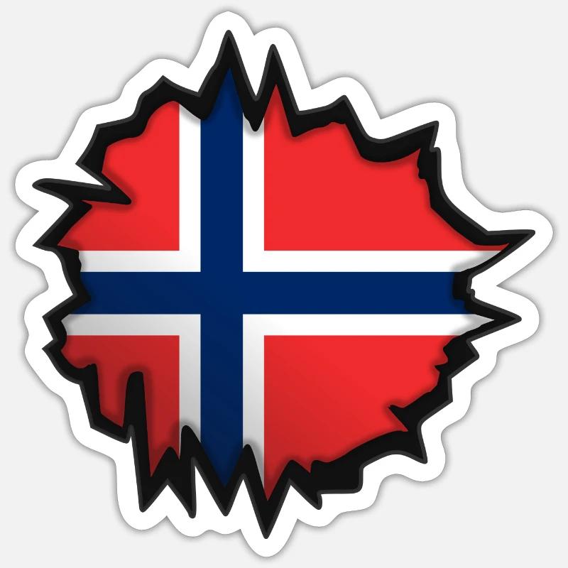 Drapeau de la Norvège dans un trou - Sticker taille S (10 x 10 cm) - blanc mat