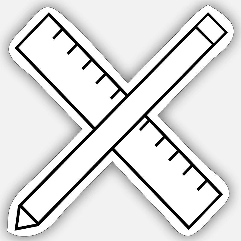 Lineal und Bleistift - Sticker Größe S (10 x 10 cm) - Mattweiß