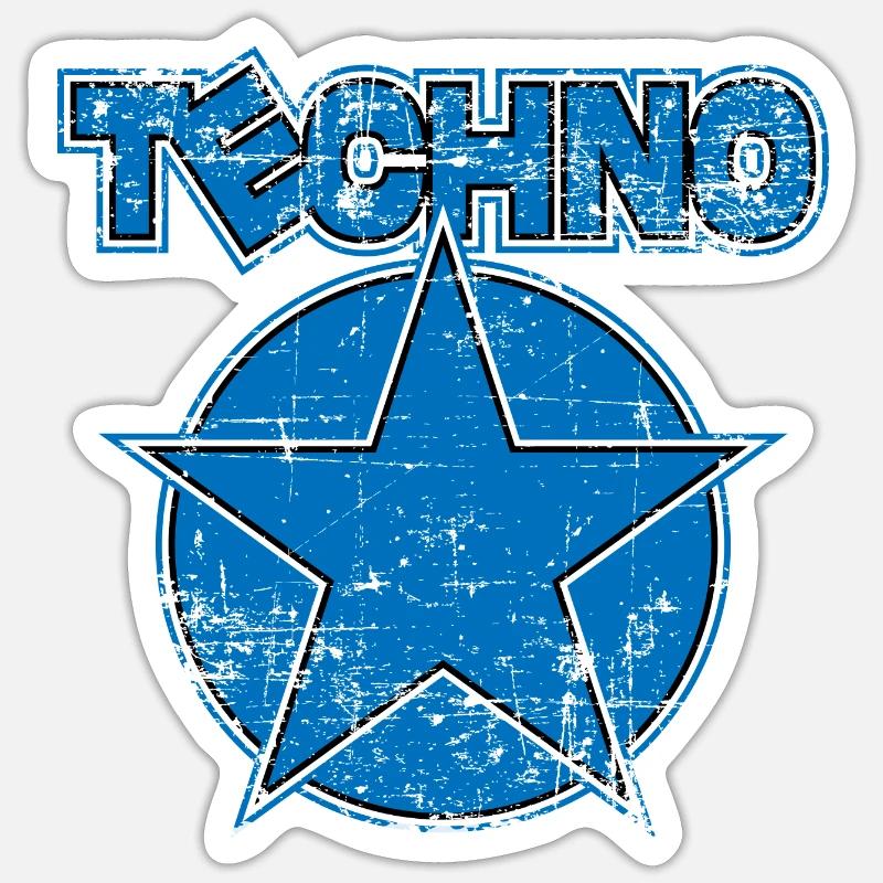 Techno Blue Star - Techno Rave Musik Sticker Größe S (10 x 10 cm)