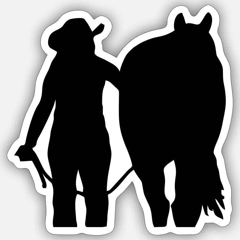 Cavalier western avec cheval personnalisable - Sticker taille S (10 x 10 cm) - blanc mat