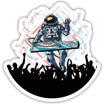 Dj - Sticker taille S (10 x 10 cm) - blanc mat - Devant