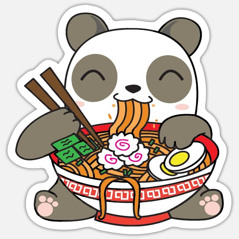 Panda mangeant ramen Sticker taille S (10 x 10 cm)
