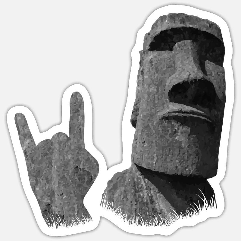 Drôle d’île de Pâques Moai statue Metalhand - Sticker taille S (10 x 10 cm) - blanc mat