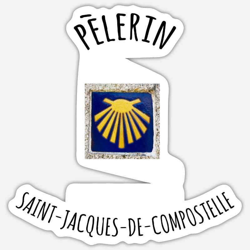Tshirt saint jacques de compostelle pèlerinage - Sticker taille S (10 x 10 cm) - blanc mat