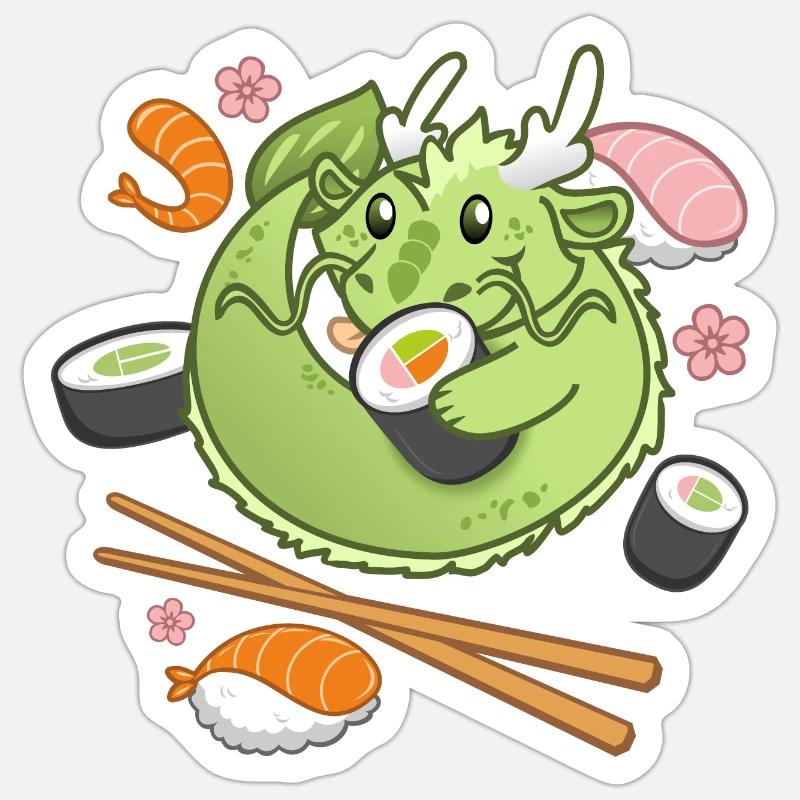 Chibi Sushi-Drache - Sticker Größe S (10 x 10 cm) - Mattweiß