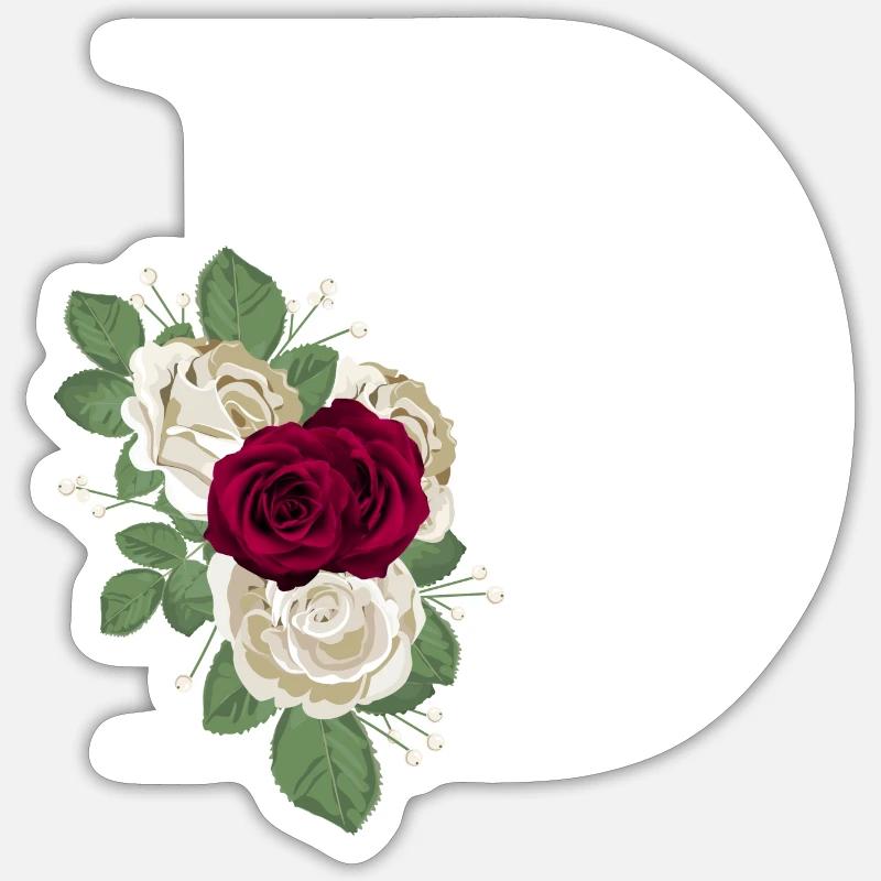 letter D flowered - Sticker size S (10 x 10 cm) - white matte