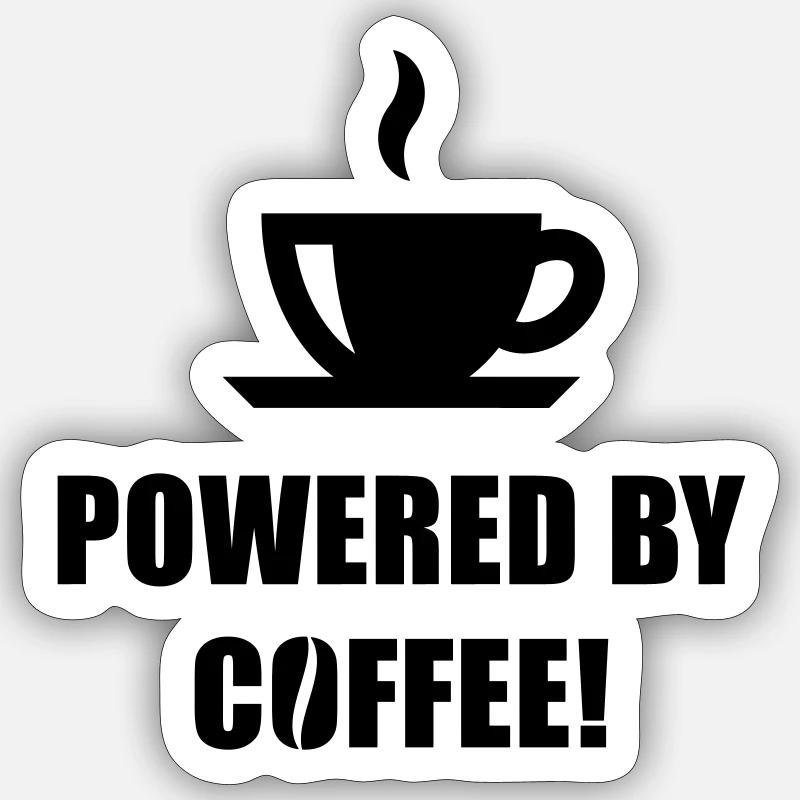 Powered By Coffee! (Drinking Coffee) - Sticker size S (10 x 10 cm) - white matte