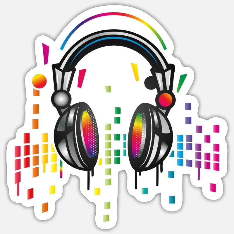 Kopfhörer mit bunter Equalizer Zeichnung Sticker Größe S (10 x 10 cm)