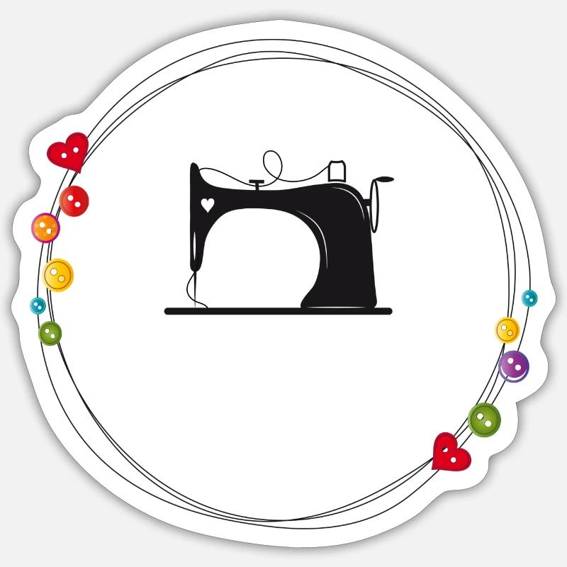machine à coudre stylisée nostalgique avec boutons - Sticker taille S (10 x 10 cm) - blanc mat