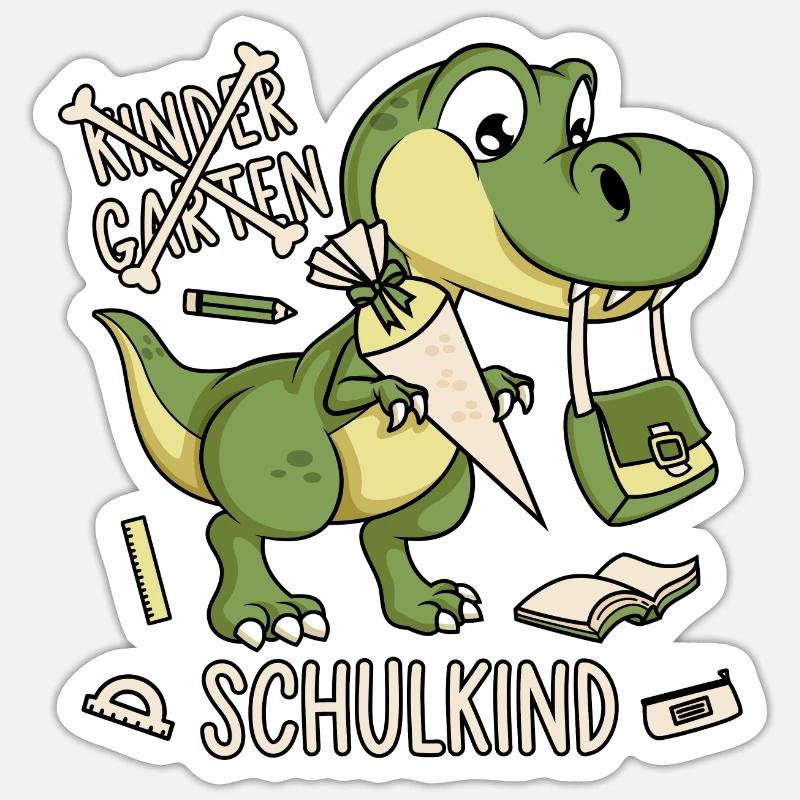 Schule Einschulung Dinosaurier Dino Schulkind - Sticker Größe S (10 x 10 cm) - Mattweiß
