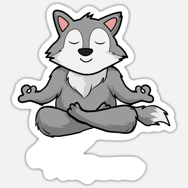 Wolf Auszeit Durchatmen Wusaaa - Sticker Größe S (10 x 10 cm) - Mattweiß