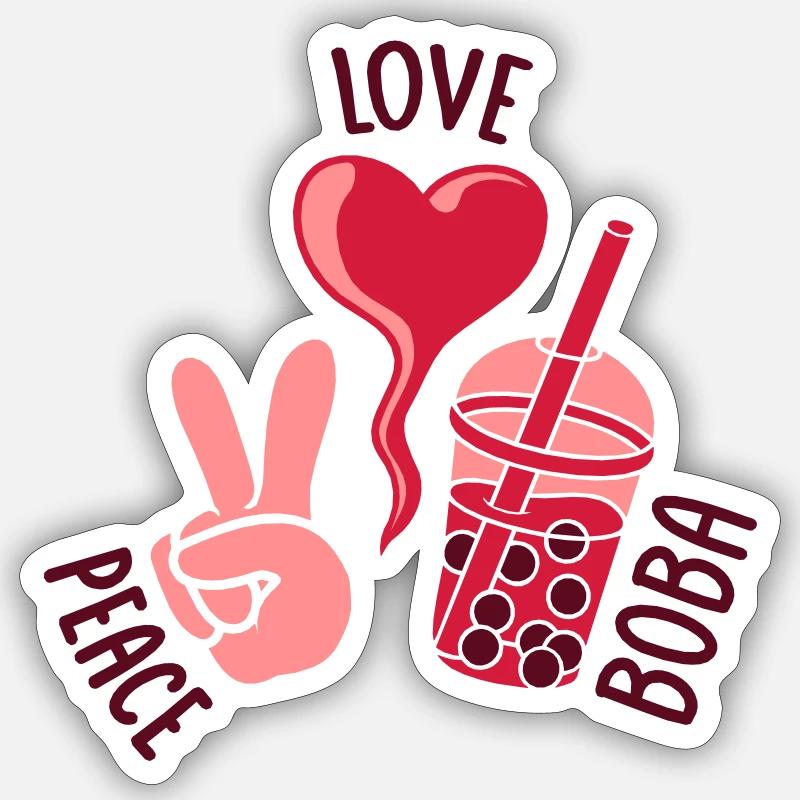Buvez Boba Peace Love - Sticker taille S (10 x 10 cm) - blanc mat