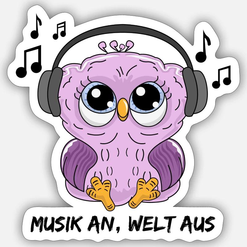 Owl mit Kopfhörern Sticker Größe S (10 x 10 cm)