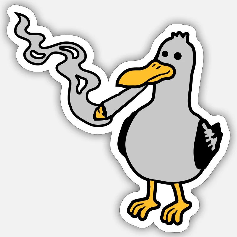 Stoner Seagull Smoking Hemp - Sticker size S (10 x 10 cm) - white matte