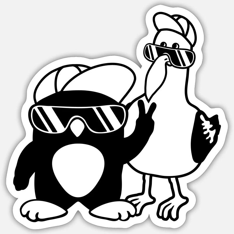 Penguin Seagull 2 Friends - Sticker size S (10 x 10 cm) - white matte
