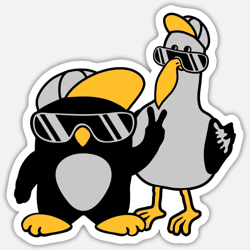 Möwe Pinguin 2 Freunde Sticker Größe S (10 x 10 cm)