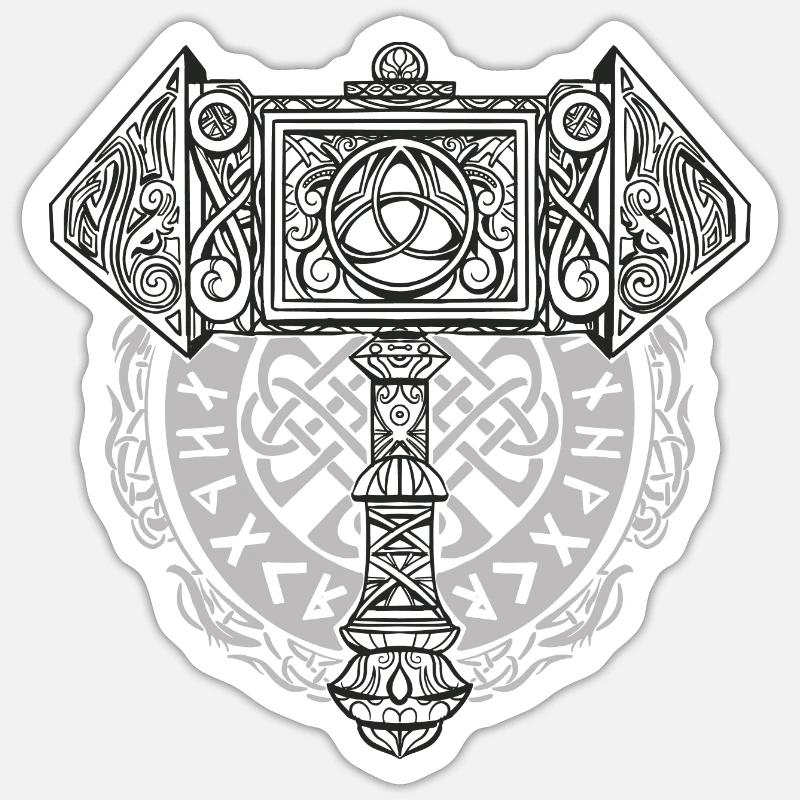 Wikinger Symbol Nordisch Thor Raben Hammer Mjölnir Sticker Größe S (10 x 10 cm)