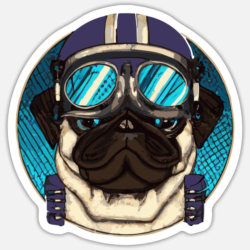 Retro-Mops-Pilot Hund Puppy - Sticker Größe S (10 x 10 cm) - Mattweiß