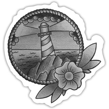 Traditional Tattoo Leuchtturm - Sticker Größe S (10 x 10 cm) - Mattweiß - Vorne