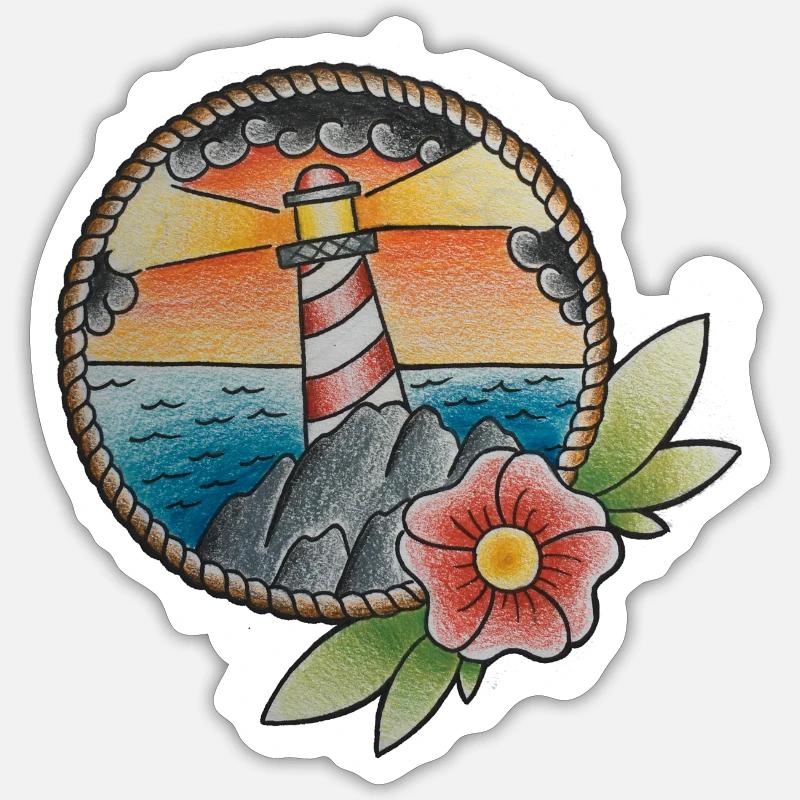 Traditional Tattoo Lighthouse - Sticker size S (10 x 10 cm) - white matte