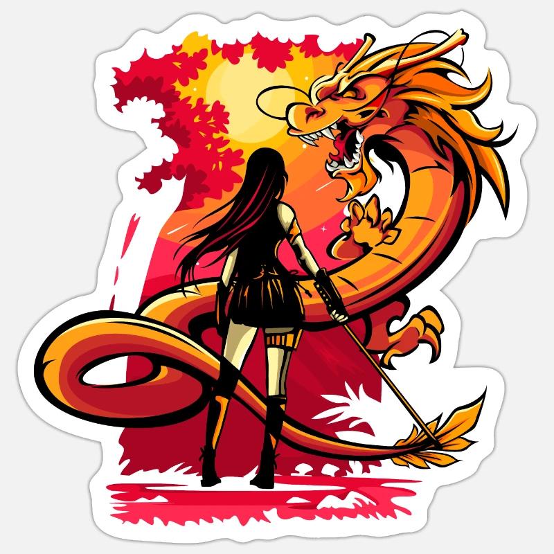 drache anime manga comic samurai schwert Sticker Größe S (10 x 10 cm)
