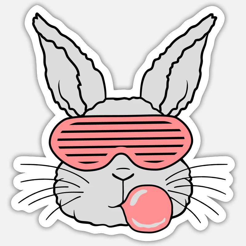 Chewing gum bubble lapin cool Sticker taille S (10 x 10 cm)