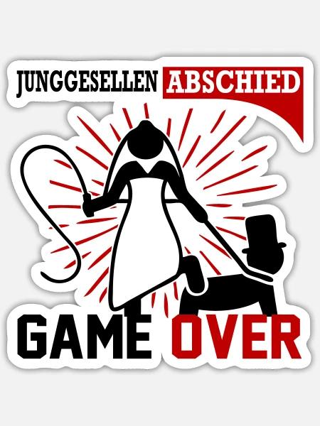 Junggesellenabschied Game Over Peitsche Married - Sticker Größe S (10 x 10 cm) - Mattweiß