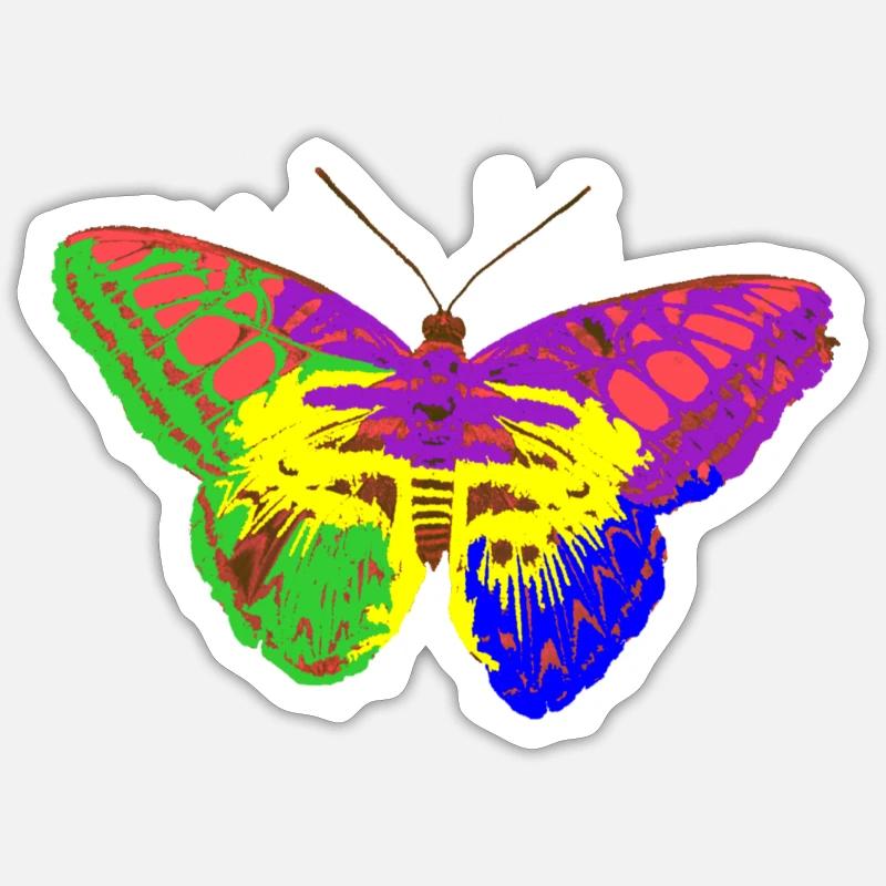 Papillon arc-en-ciel - Sticker taille S (10 x 10 cm) - blanc mat