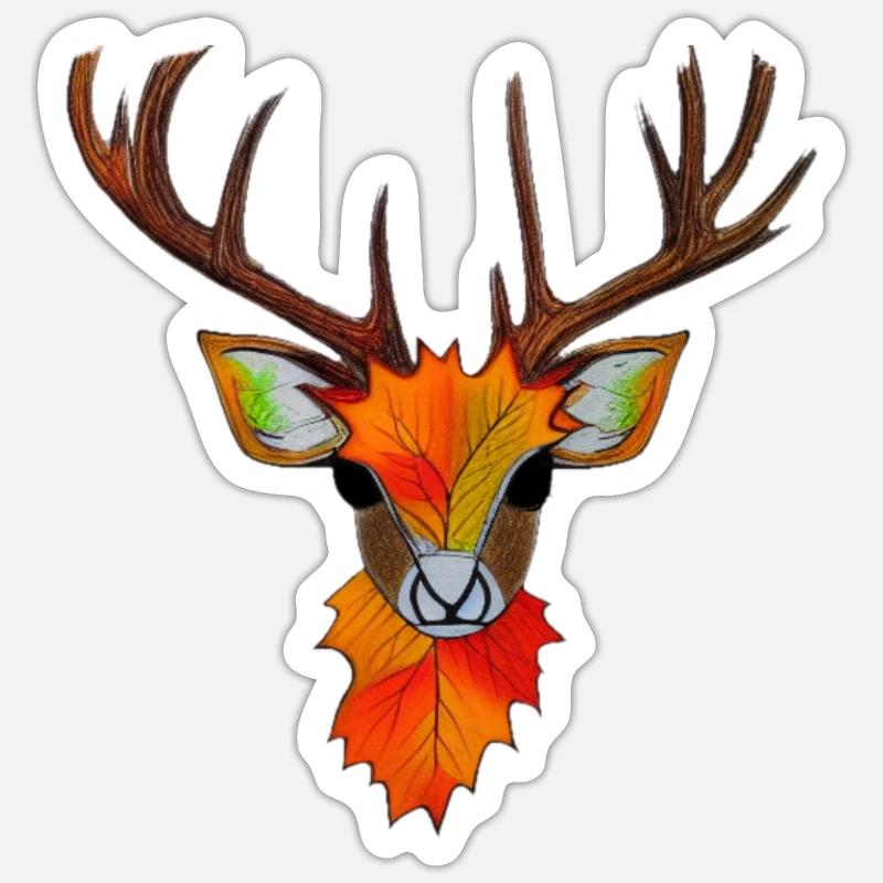 Hirschkopf im Herbst Hirsch Geweih Bock Reh Kitz 5 - Sticker Größe S (10 x 10 cm) - Mattweiß