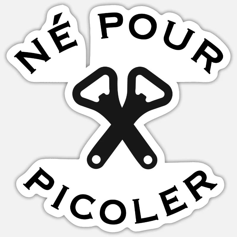 Né pour picoler - Sticker taille S (10 x 10 cm) - blanc mat