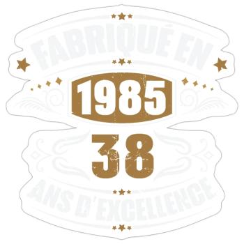 Cadeau d'anniversaire 38 ans, Fabriqué en 1985 - Sticker taille S (10 x 10 cm) - blanc mat - Devant