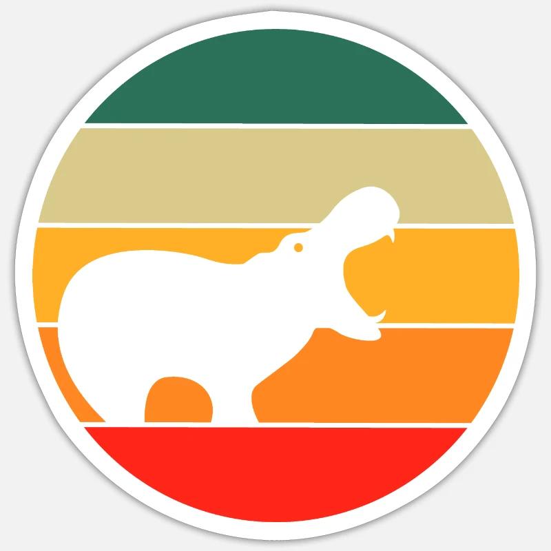 Retro Hippo Nilpferd Sticker Größe S (10 x 10 cm)
