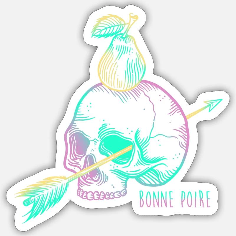Skull pear mauve - Sticker taille S (10 x 10 cm) - blanc mat